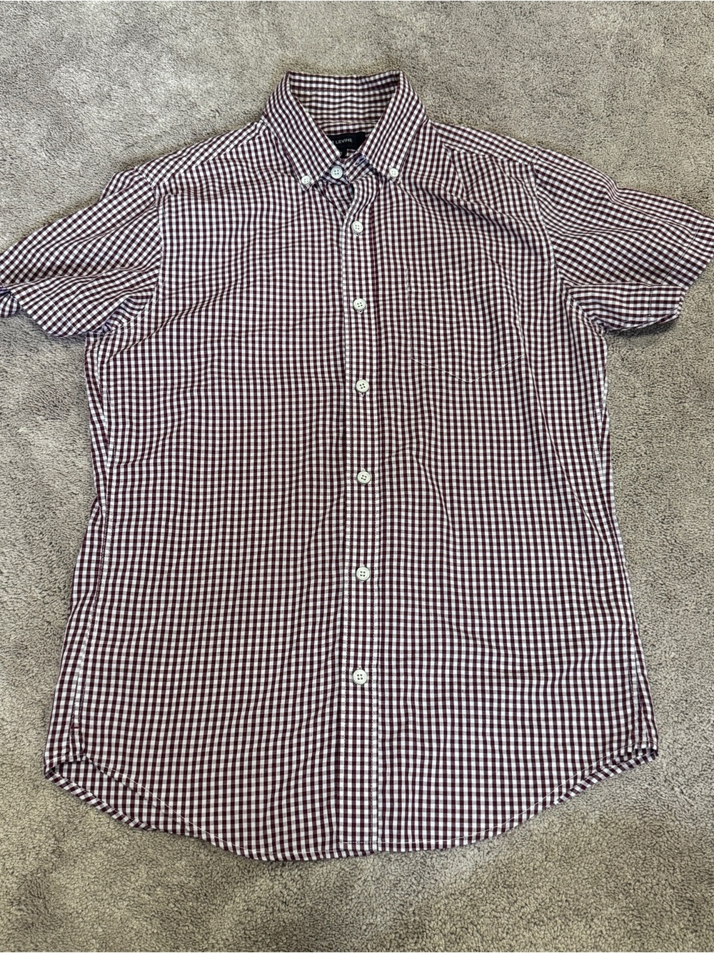 Adam Levine Collection Short-Sleeve Gingham Button-Down Shirt - Burgundy & White